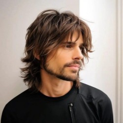 Men's Fashion Mid-Length Synthetic Wig in Brown with Layered Styling