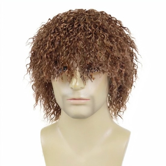 Men's and Women's Curly Wig with Tin Foil Perm Style, Full Head Synthetic Short Curly Hairpiece