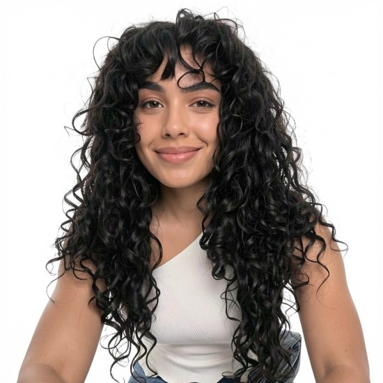 French Long Curly Hair | Spring Curl Bangs Wig Cap