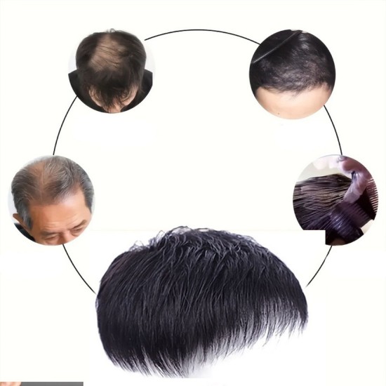 Men's Short Natural Invisible Hair Pieces, Thin Light Weft Topper, Curled Textured Topper for Short Hair