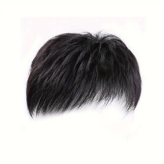 Men's Short Natural Invisible Hair Pieces, Thin Light Weft Topper, Curled Textured Topper for Short Hair