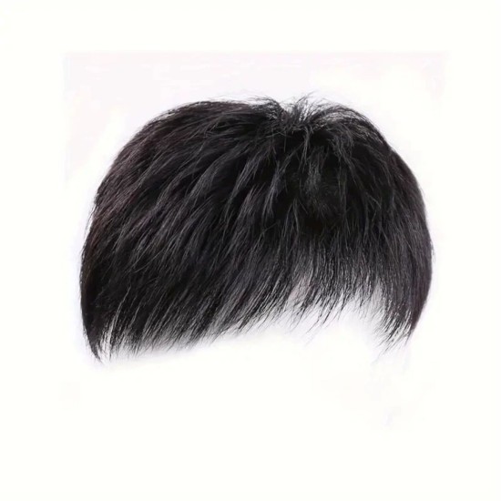 Men's Short Natural Invisible Hair Pieces, Thin Light Weft Topper, Curled Textured Topper for Short Hair