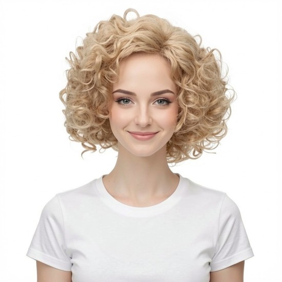 Fashionable Gold Short Curly Hair | Synthetic Curly Hair Cap