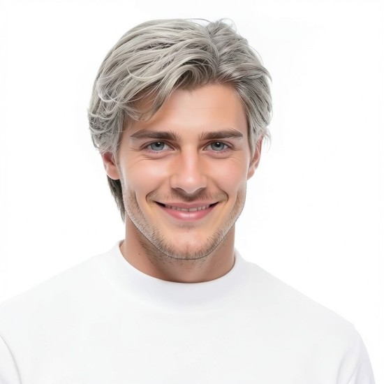 Men's Wigs | Stylish Voluminous Short Hair | Grey Synthetic Cap