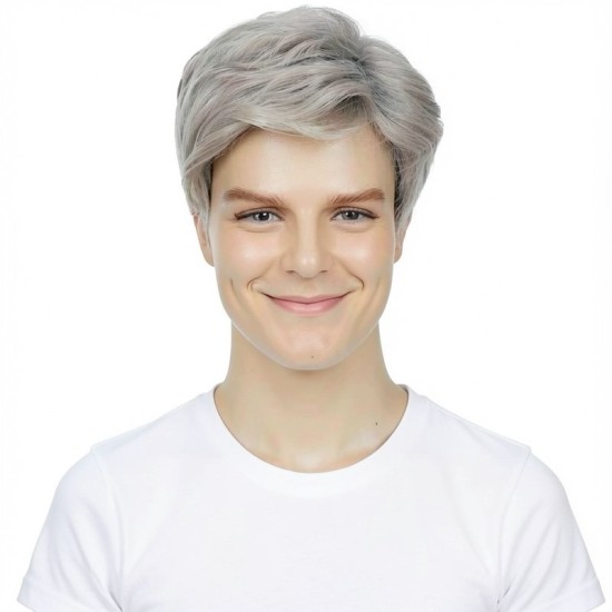 Men's Wigs | Stylish Voluminous Short Hair | Grey Synthetic Cap