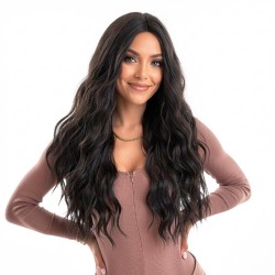 Center-Parted Large Wavy Long Hair | Honey Amber Brown | Realistic Full Wig