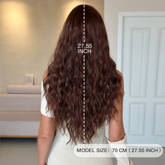 Center-Parted Large Wavy Long Hair | Honey Amber Brown | Realistic Full Wig