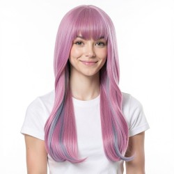Pink Long Curly Hair with Airy Bangs - Anime Cosplay Wig (Full Wig)