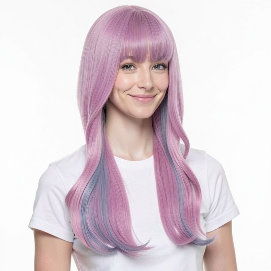 Pink Long Curly Hair with Airy Bangs - Anime Cosplay Wig (Full Wig)
