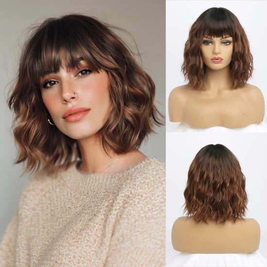 New Hot Sales Synthetic Full Wig with Bangs and Loose Wavy Short Curled Hair for Fashionable Women