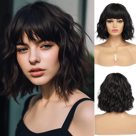 New Hot Sales Synthetic Full Wig with Bangs and Loose Wavy Short Curled Hair for Fashionable Women