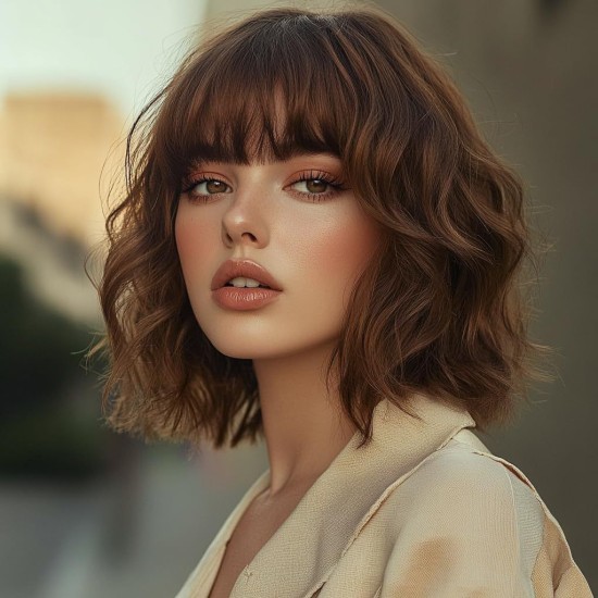 New Hot Sales Synthetic Full Wig with Bangs and Loose Wavy Short Curled Hair for Fashionable Women