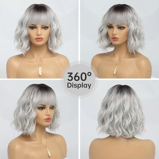 New Hot Sales Synthetic Full Wig with Bangs and Loose Wavy Short Curled Hair for Fashionable Women