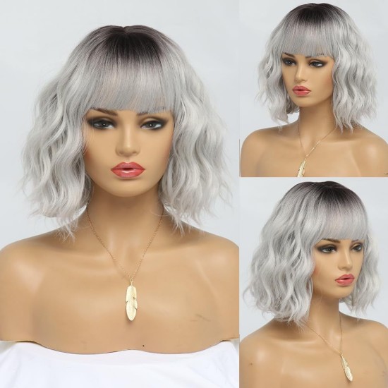New Hot Sales Synthetic Full Wig with Bangs and Loose Wavy Short Curled Hair for Fashionable Women