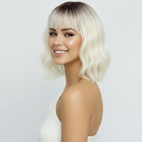 New Hot Sales Synthetic Full Wig with Bangs and Loose Wavy Short Curled Hair for Fashionable Women