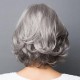 Short Silver Gray Wavy Bob Wig for Elderly Women, Bouncy and Realistic