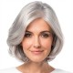 Short Silver Gray Wavy Bob Wig for Elderly Women, Bouncy and Realistic
