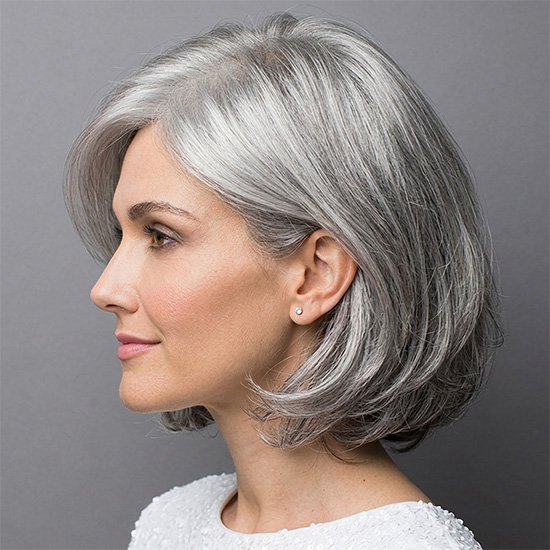Silver Short Wavy Bob Wig for Women - Voluminous Natural Look for Elderly Moms