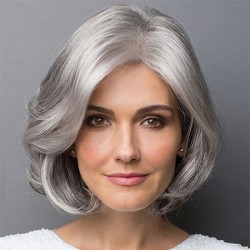 Silver Short Wavy Bob Wig for Women - Voluminous Natural Look for Elderly Moms