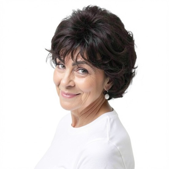 Silver-White Mixed Color Synthetic Wig for Mature Women | Voluminous Romantic Curly Wig Cap