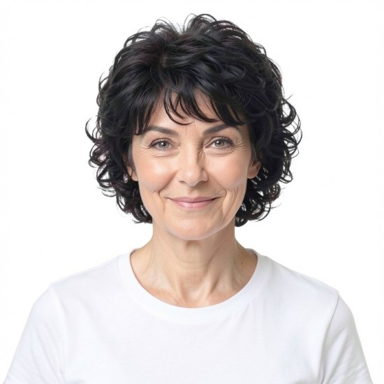 Silver-White Mixed Color Synthetic Wig for Mature Women | Voluminous Romantic Curly Wig Cap