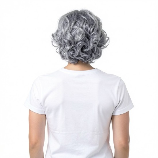 Silver-White Mixed Color Synthetic Wig for Mature Women | Voluminous Romantic Curly Wig Cap