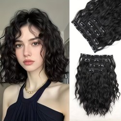 12-inch Synthetic Wefted Wig Piece with Wavy Curl - Lightweight, Breathable, and High-Temperature Resistant