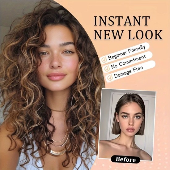 12-inch Synthetic Wefted Wig Piece with Wavy Curl - Lightweight, Breathable, and High-Temperature Resistant