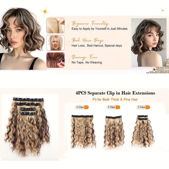 12-inch Synthetic Wefted Wig Piece with Wavy Curl - Lightweight, Breathable, and High-Temperature Resistant
