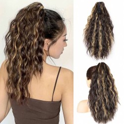 Western & European Women's Fluffy Wavy Ponytail with Curlers and Clips, Water Ripple Long Curl Hair Extensions