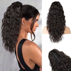 Western & European Women's Fluffy Wavy Ponytail with Curlers and Clips, Water Ripple Long Curl Hair Extensions