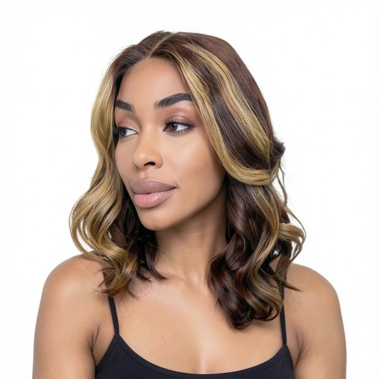 13x4 Lace Front Wig - Body Wave Brown & Blonde Mix Synthetic Curly Wig