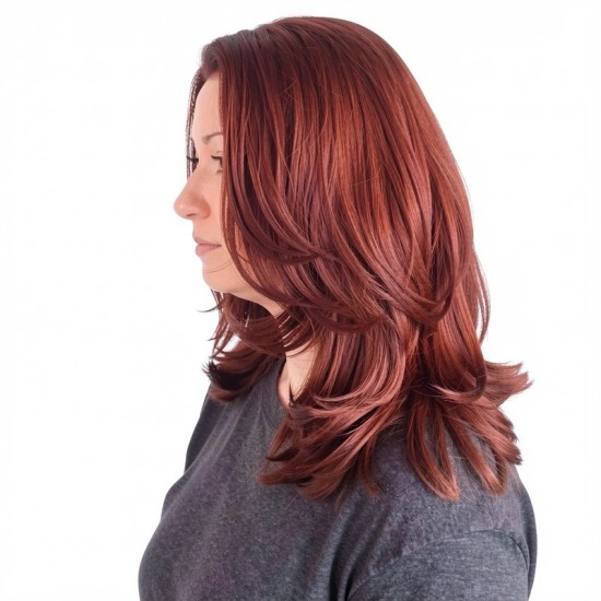 Gold Multi-layered Long Curly Hair | With Curtain Bangs Wig Cap