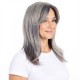 Women's Long Straight Wig | Center Part with Bangs | Ash Gray | Synthetic Full Wig Cap