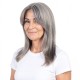 Women's Long Straight Wig | Center Part with Bangs | Ash Gray | Synthetic Full Wig Cap