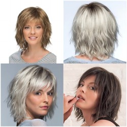 Women's Short Gradient Fashion Synthetic Wig, Voluminous Curly Hairpiece for Fair Skin