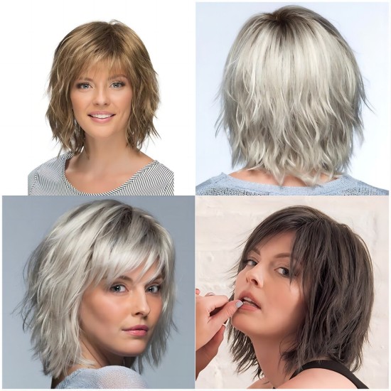Women's Short Gradient Fashion Synthetic Wig, Voluminous Curly Hairpiece for Fair Skin