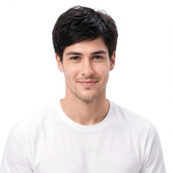 Men's Invisible Hair System - Short Straight Synthetic Fiber for Baldness Correction and Top Coverage