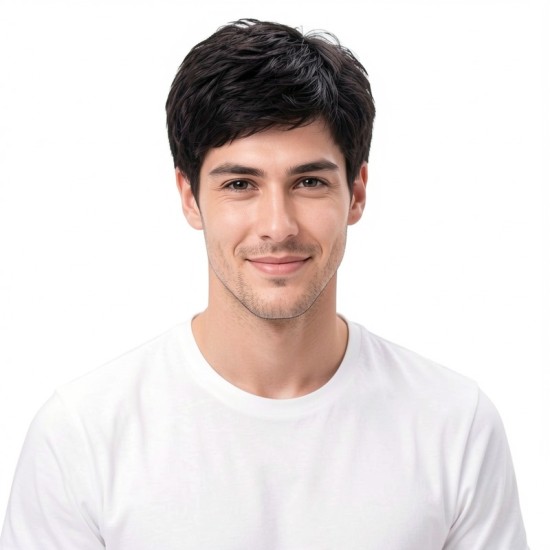 Men's Invisible Hair System - Short Straight Synthetic Fiber for Baldness Correction and Top Coverage