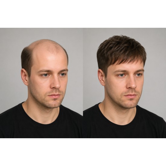 Men's Invisible Hair System - Short Straight Synthetic Fiber for Baldness Correction and Top Coverage