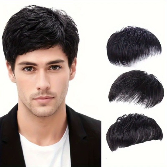 Men's Invisible Short Straight Synthetic Topper Wig