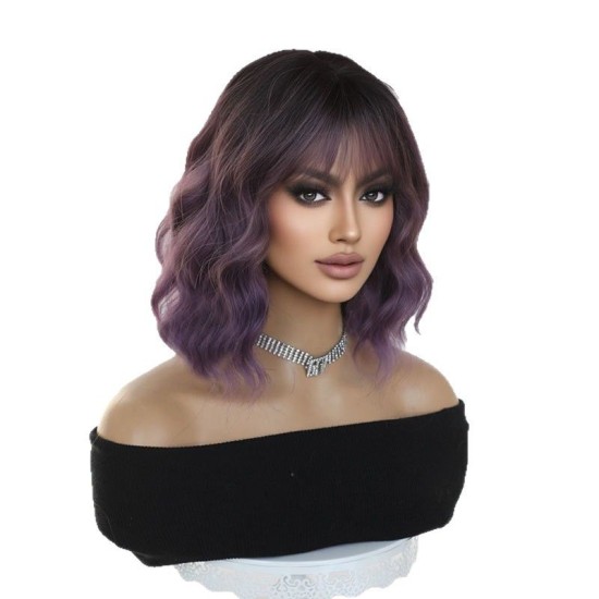 Halloween Women's Hand-Knitted Water Wave Bob Wig Cap for Natural Realistic Look