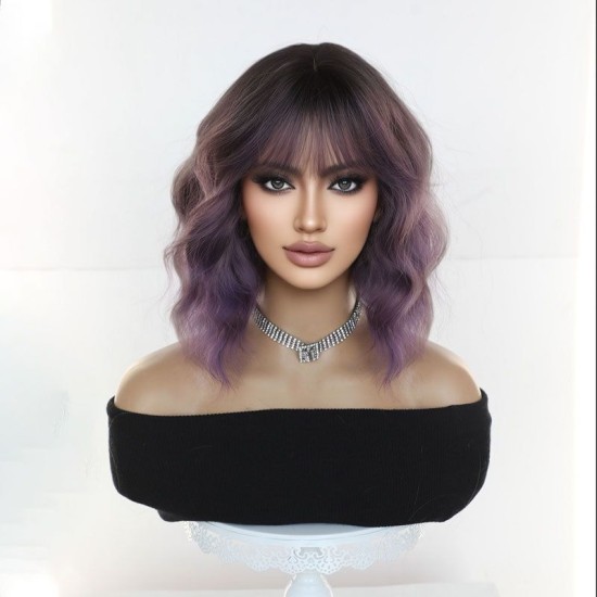Halloween Women's Hand-Knitted Water Wave Bob Wig Cap for Natural Realistic Look