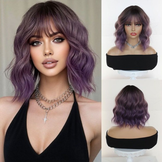 Halloween Women's Hand-Knitted Water Wave Bob Wig Cap for Natural Realistic Look