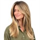 Natural Realistic Center Part Mid-Length Honey Blonde Wig with Soft Curls and Outward Flip Ends