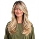 Natural Realistic Center Part Mid-Length Honey Blonde Wig with Soft Curls and Outward Flip Ends