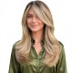Natural Realistic Center Part Mid-Length Honey Blonde Wig with Soft Curls and Outward Flip Ends