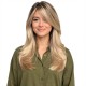 Natural Realistic Center Part Mid-Length Honey Blonde Wig with Soft Curls and Outward Flip Ends