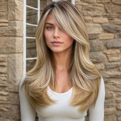 Hot Selling Fashion Middle Part Side-Swept Micro-Curl Outward Flip Top-Dyed Light Blonde Wig