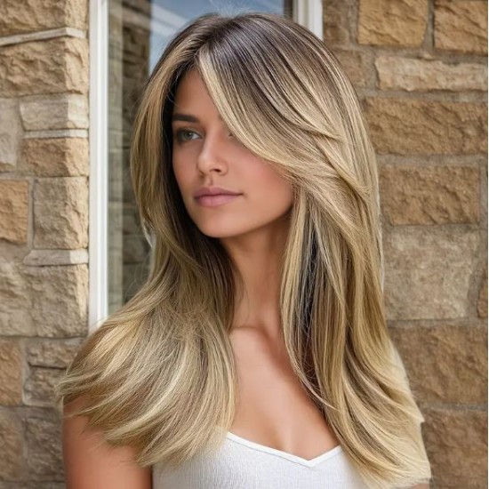 Hot Selling Fashion Middle Part Side-Swept Micro-Curl Outward Flip Top-Dyed Light Blonde Wig